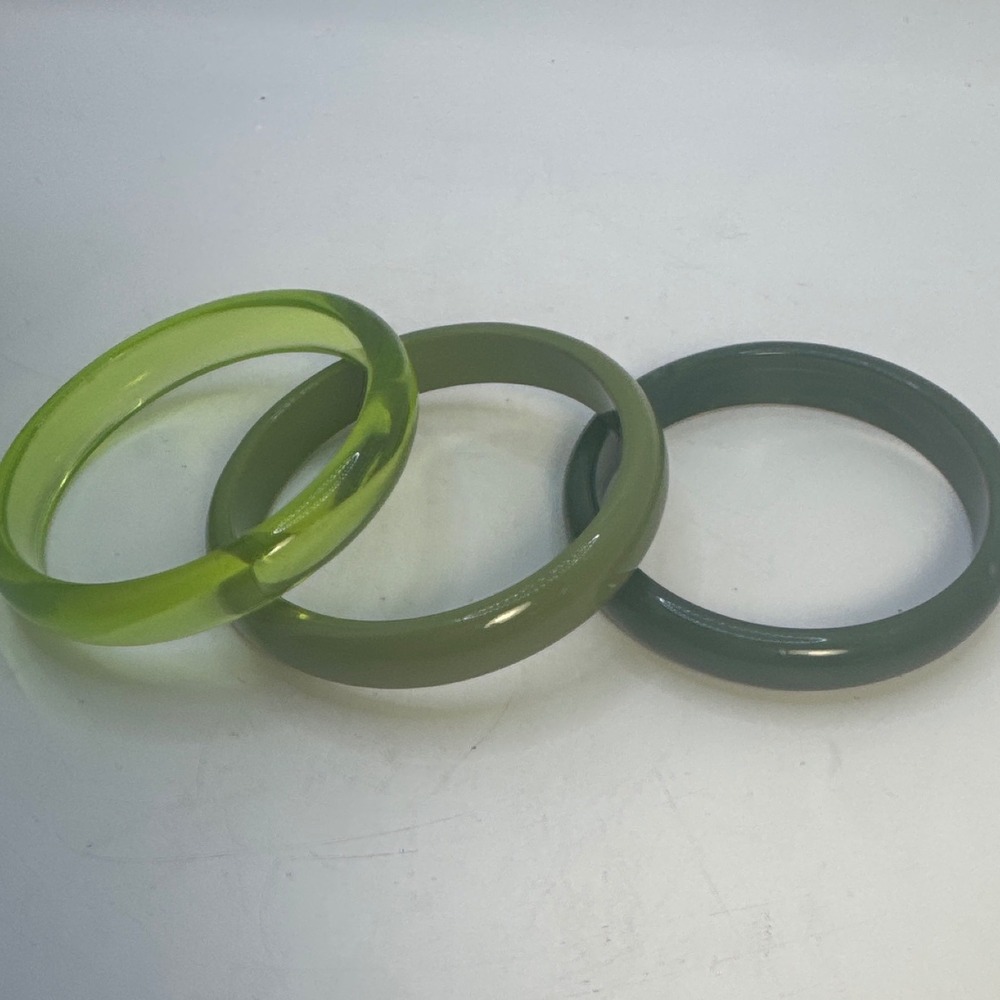 Vintage Green Resin Bangle Bracelet Set Translucent Olive Forest Stackable 3pc